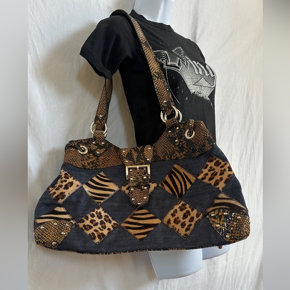 Clever Carriage Co Two sided shoulder bag snakeskin/patchwork unique